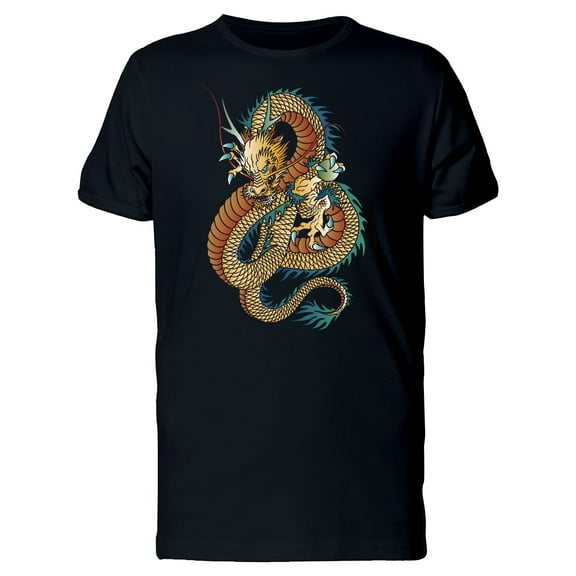 Golden Japanese Dragon Drawing T-Shirt Men -Image by Shutterstock, Male x-Large
