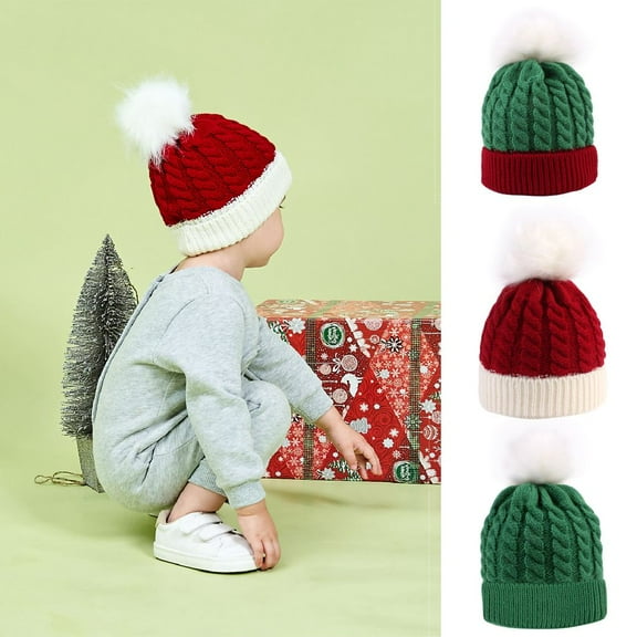SPRING PARK Baby Christmas Hat Christmas Baby Hats with Big Plush Ball, Christmas Beanie Hats for Infant Toddler Christmas Party