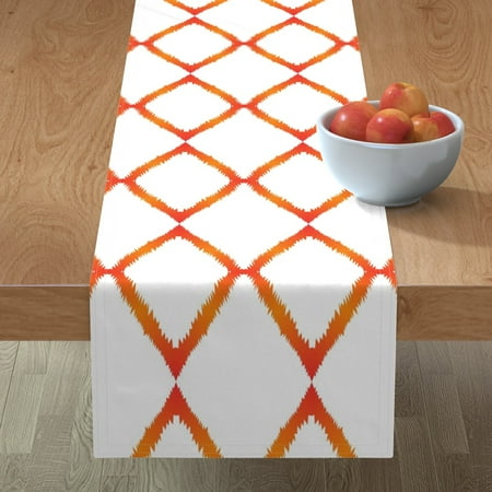 

Cotton Sateen Table Runner 72 - Orange Ikat Geometric Abstract Diamond Large Scale Print Custom Table Linens by Spoonflower