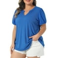 thumbnail image 4 of Agnes Orinda Women's Plus Size Easter Tops V Neck Eyelet Embroidery Puff Sleeve Textured 2026 Summer Fashion Casual Tunic Blouse 2X Royal Blue, 4 of 6