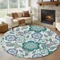 thumbnail image 2 of Round Rugs 5 Ft, Teal Paisley Pattern Non Slip Area Rugs for Kitchen Bedroom Entryway, Boho Ethnic Floral Traditional Washable Carpet Runner Rug Floor Mats for Bedroom Home Decor, 2 of 9