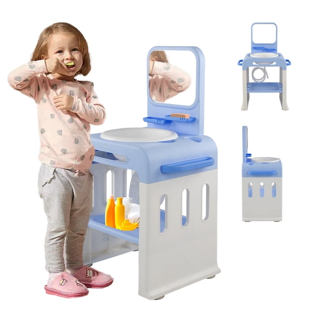 Estación de Baño Tocador Lavabo Infantil Tipo Montessori Baby Gaon Mueble Didáctico e Interactivo Polipropileno 3 Accesorios