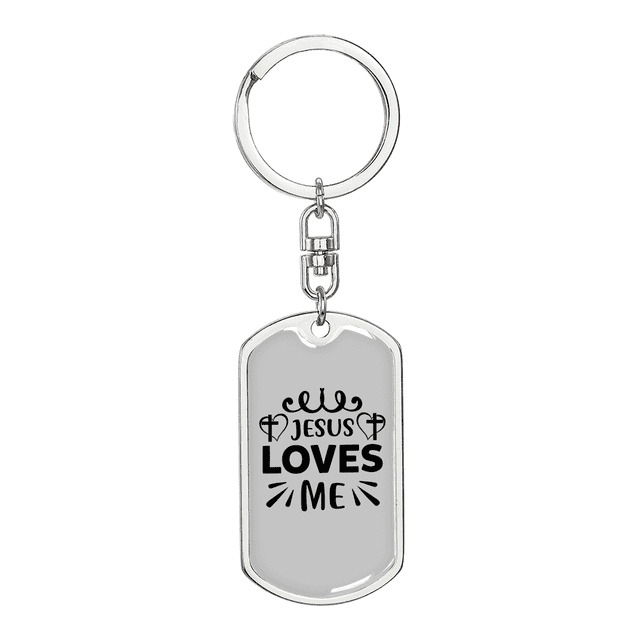 Jesus Loves Me Cross Heart Stainless Steel or 18k Gold Premium Swivel Dog Tag Keychain