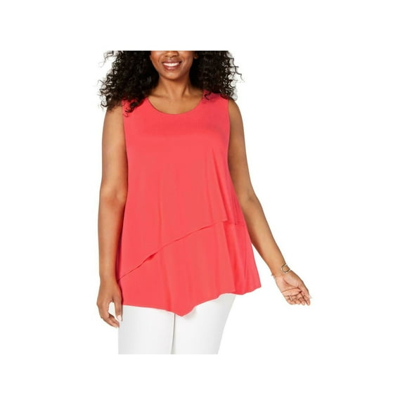 ALFANI Womens Coral Sleeveless Jewel Neck Top Plus  Size: 3X