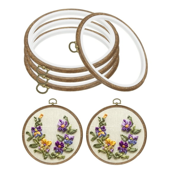 6inch Embroidery Hoop, 4pcs Cross Stitch Hoop Rubber Imitated Wood Circle Frame Ring for Embroidery Art Craft Sewing Ornaments Hanging Decoration