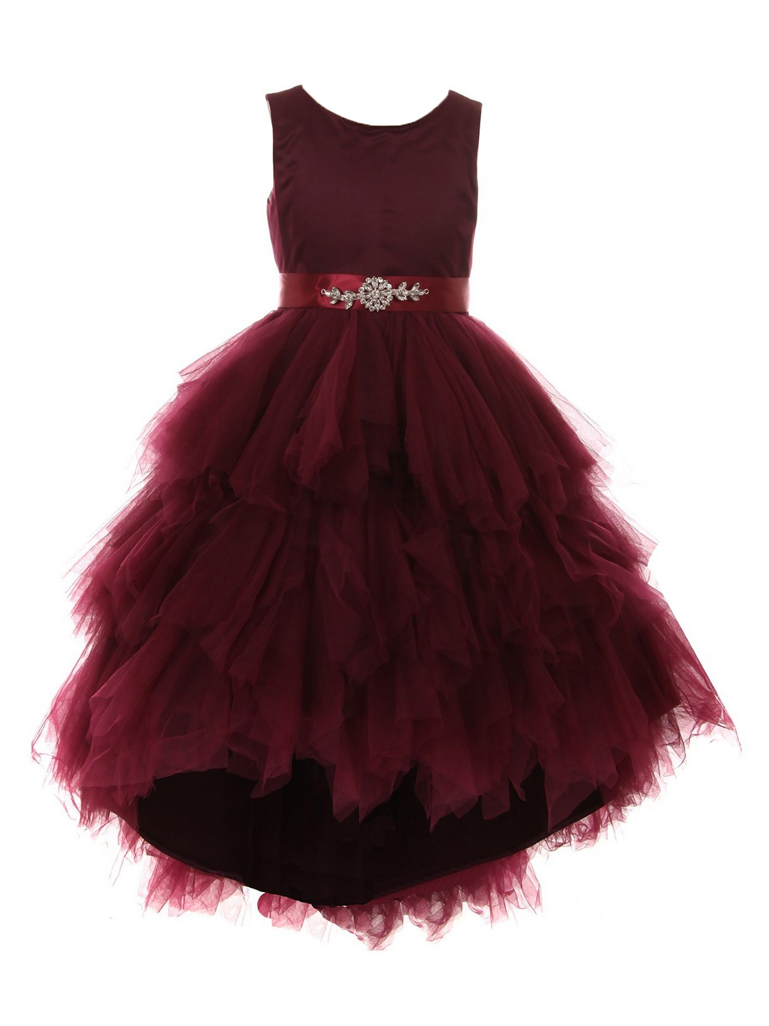 Cinderella Couture Little Girls Burgundy Satin Ruffle Tulle HiLow