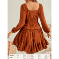 thumbnail image 3 of Fancyglim Women's Dress Square Neck Lantern Long Sleeve Mini Dress Smocked Waist A-Line Chiffon Wedding Guest Ruffled Dresses Brown XL, 3 of 5