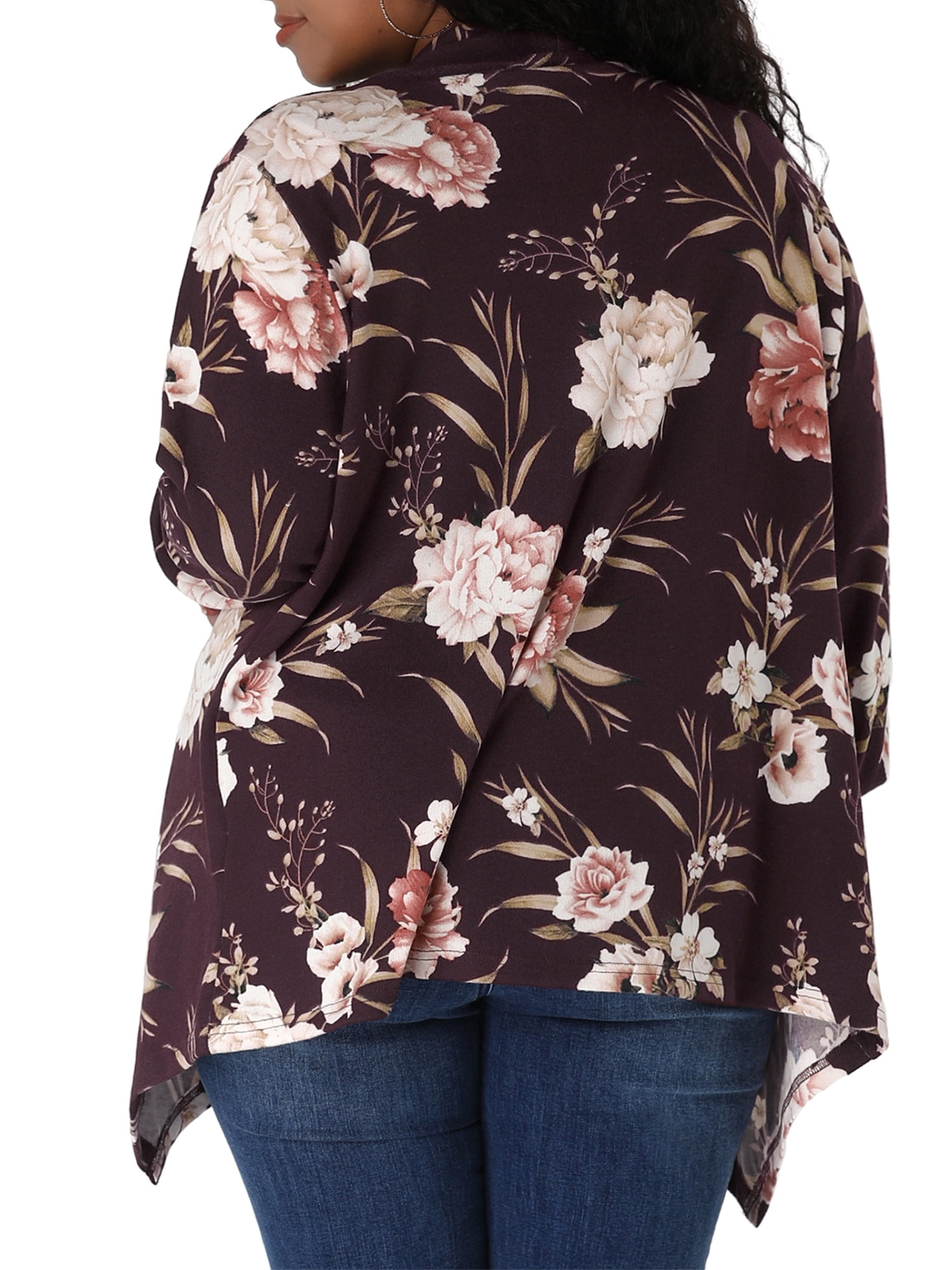 DARING DIVA Women's Plus Size Leopard Print Asymmetric Hem Cardigan 4X Burgundy