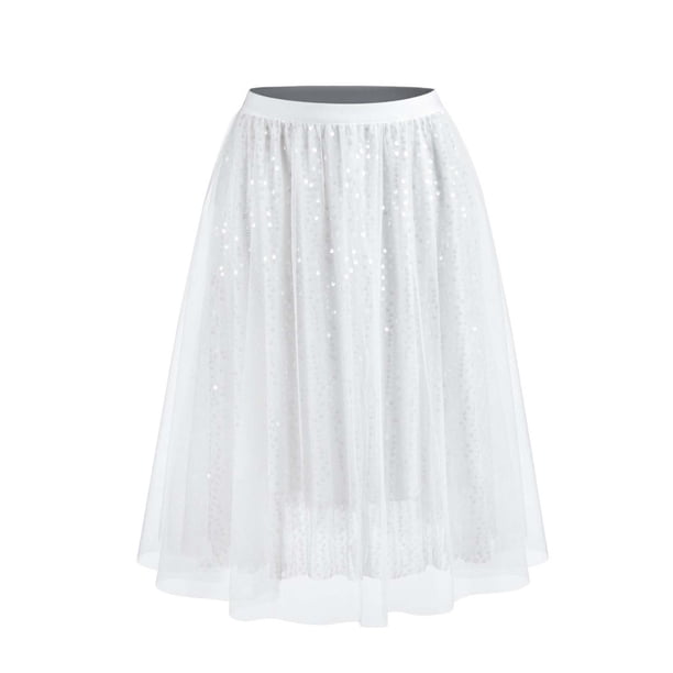 Faldas Largas para las Mujeres de Verano Estrella en Capas Torta Irregular Falda de Media Longitud, Malla Lentejuelas Falda Delgada para el Uso Diario de Primavera