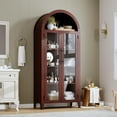 thumbnail image 4 of Farmhouse 5 Tier Bookcase Display Shelf, with Adjustable Shelf and 2 Large Glass Doors, Arched Kitchen Pantry Cabinet, Versatile Storage Cupboard, Walnut, 4 of 8