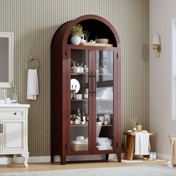 Huloretions Arched Kitchen Pantry,63" Tall Arched Cabinet,Kitchen Storage Cabinets with 2 Doors & Adjustable Shelves for Living Room,Dining Room