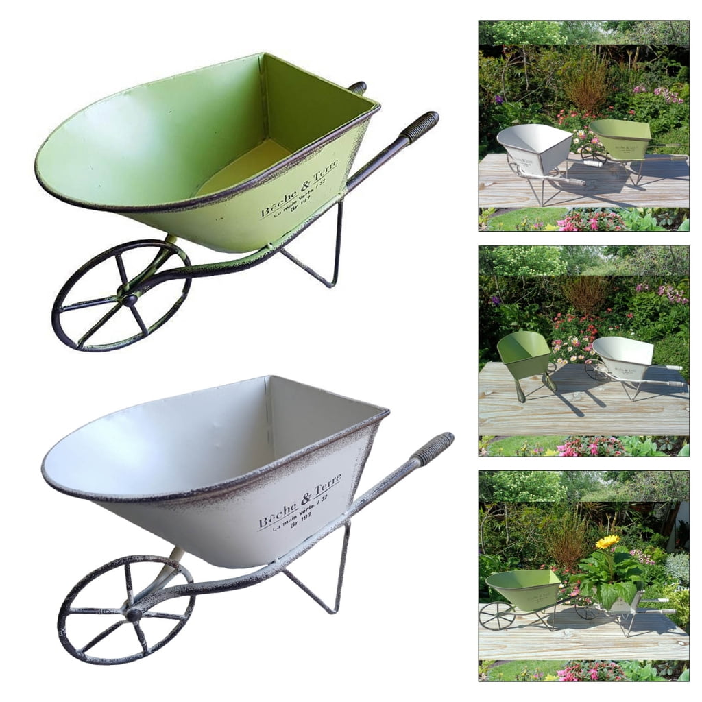 Necvior Iron Wagon Wheelbarrow Vintage Small Planter Flower Pots Cart Home Garden Decors for Backyard and Patios Plant Display