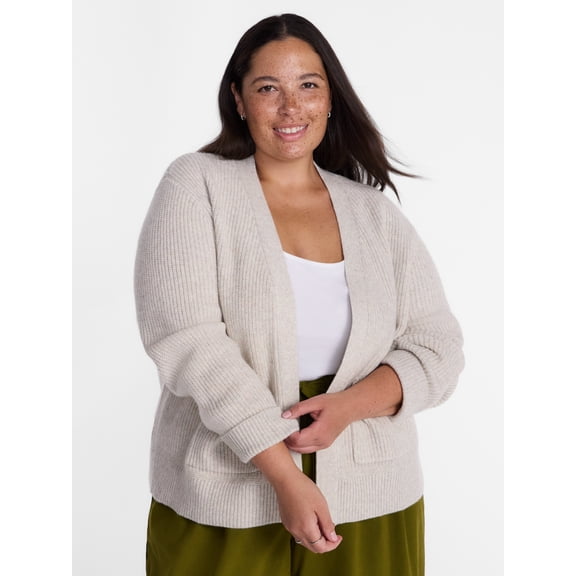 Terra & Sky Women’s Plus Ribbed Knit Open Front Cardigan with Long Sleeves, Midweight, Sizes 0X-5X