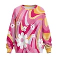 thumbnail image 4 of SCRAWLGOD Hippie Flower Print Pink Womens Round Neck Sweatshirts with Pockets Long Sleeve Trendy Pullover Casual Comfy Drop Shoulder Loose Fit Tops Fall Clothes, XL, 4 of 7