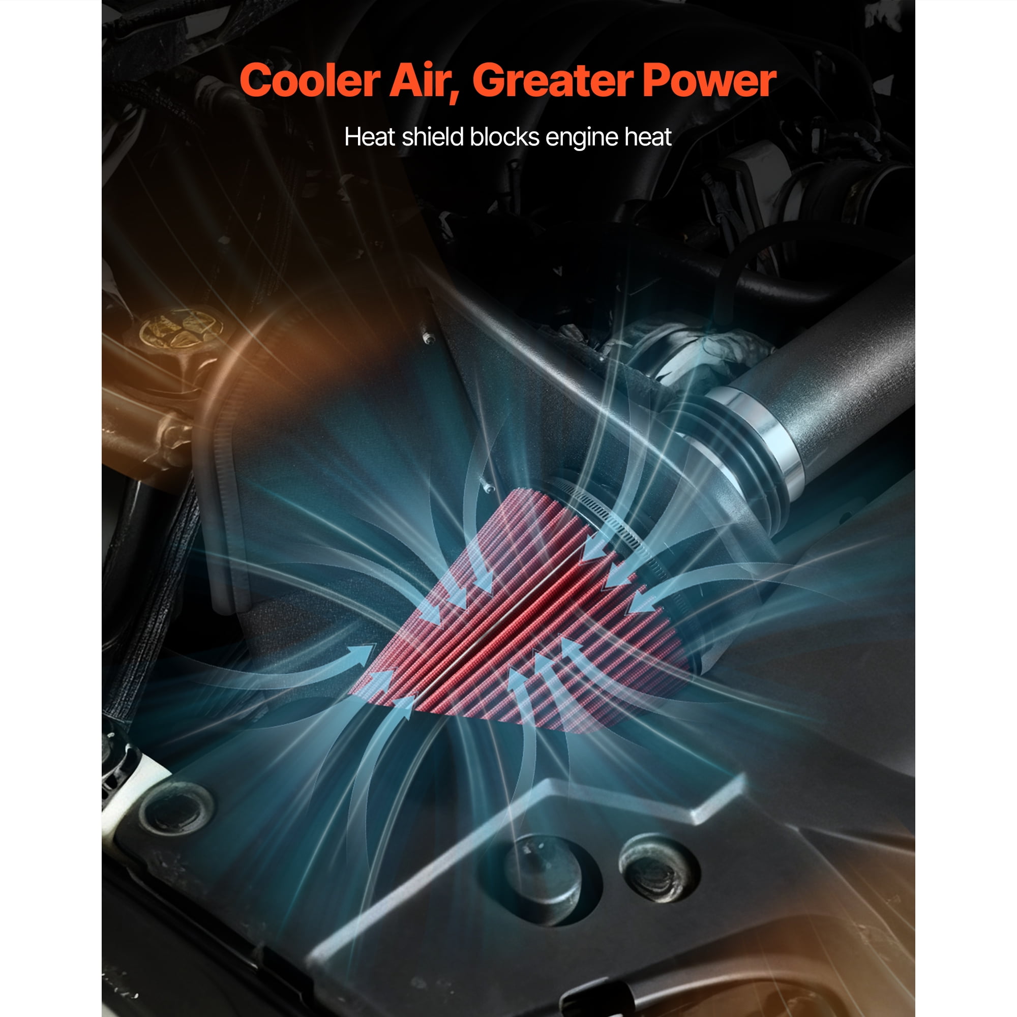 KFFKFF 3.5-Inch Cold Air Intake System with Heat Shield, Compatible with 2007-2008 Cadillac Escalade, Chevy Silverado/Suburban, GMC Sierra/Yukon, Designed to Enhance Airflow,Boost Engine Performance