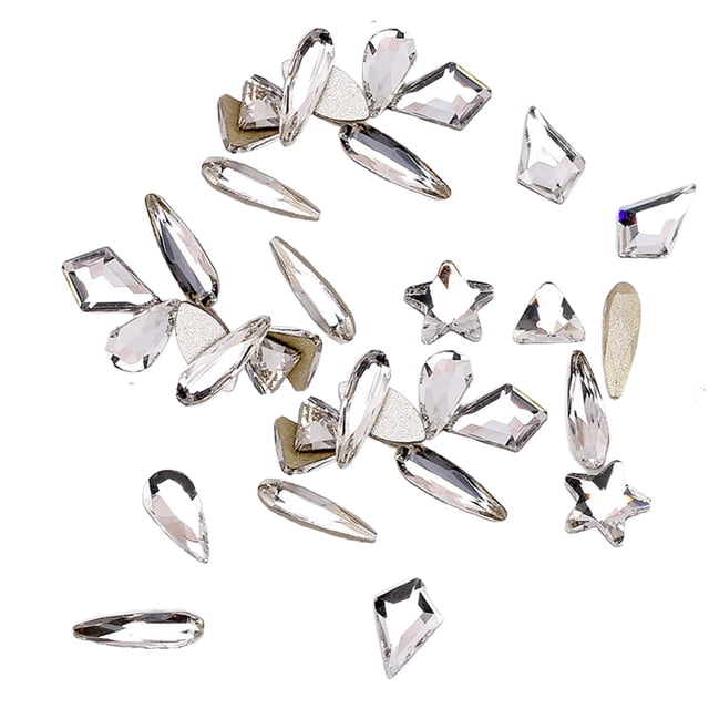 Conjunto de cristal Vogacara 50 piezas decoración uñas arte diamantes de imitación blanco