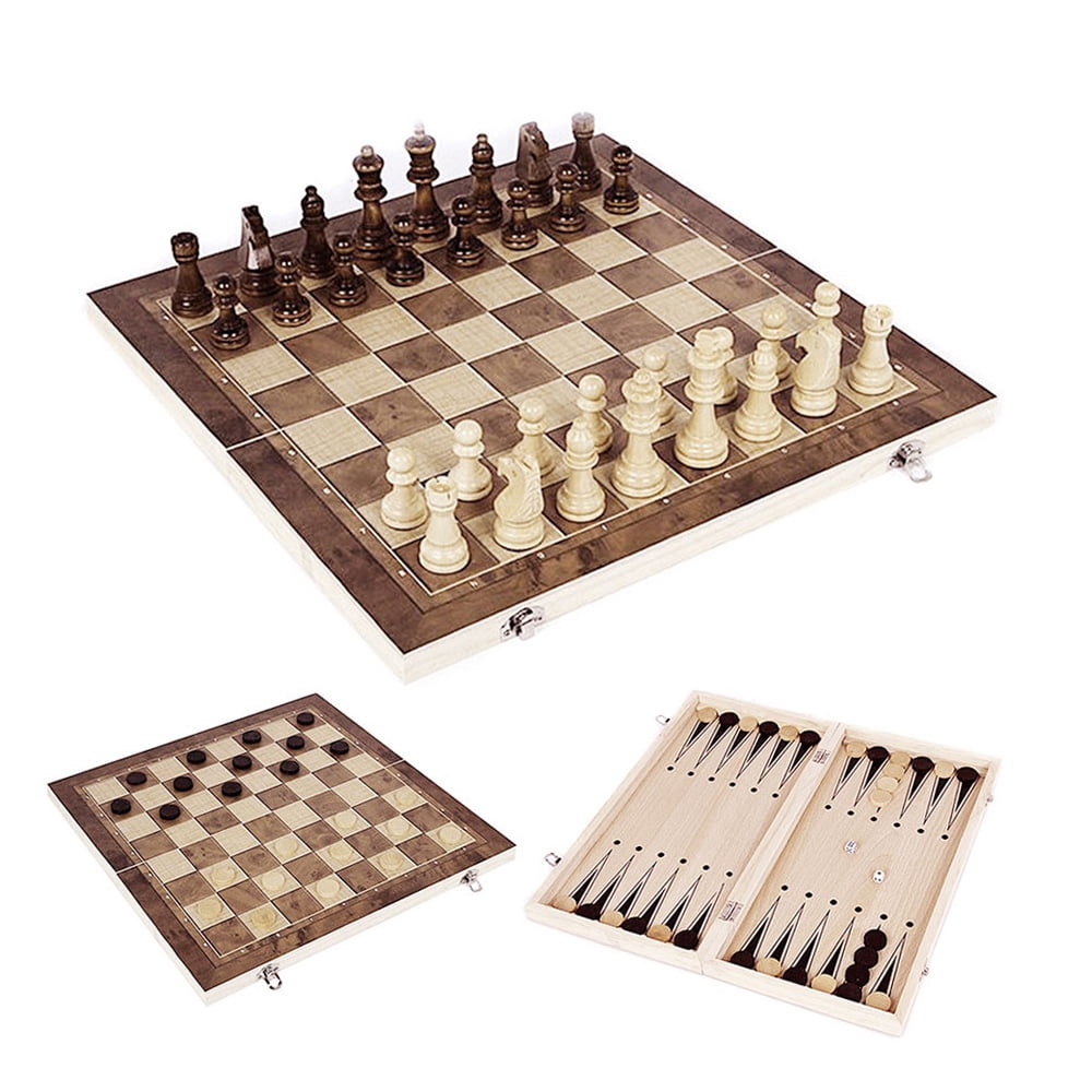 Chinese Chess Set Wooden Antique Folding Carved Warrior Collectible Board Games 