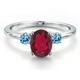 thumbnail image 3 of Gem Stone King 14K White Gold Ruby Red Mystic Topaz and Swiss Blue Topaz Engagement Ring for Women | 1.60 Cttw | Oval 8X6MM | Gemstone November Birthstone | Size 5, 3 of 6