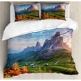 thumbnail image 1 of Landscape Queen Size Duvet Cover Set, Picture of Alps with a Rainbow and Green Field Mountain Range in the Morning, Decorative 3 Piece Bedding Set with 2 Pillow Shams, Multicolor, by Ambesonne, 1 of 3