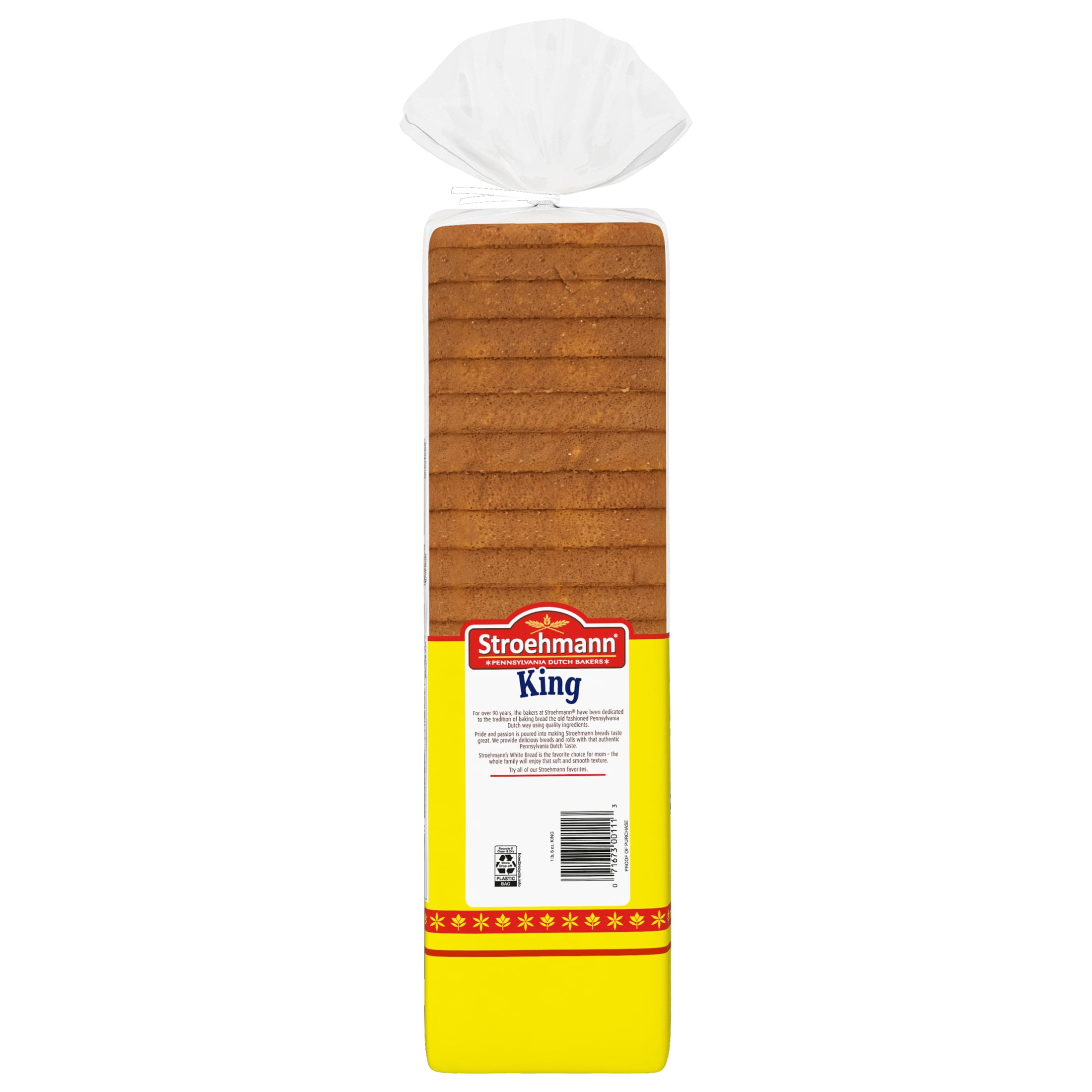 Stroehmann King Bread, 22 oz, Plain White Bread, Bag