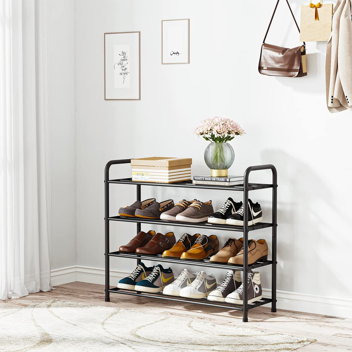 FANHAO 4-Tier Shoe Rack, 100% Stainless Steel Shoe Storage Organizer, up to 12 Pairs for Entryway