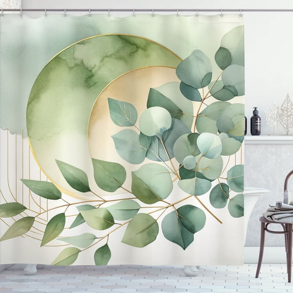Ambesonne Sage Green Shower Curtain, Modern Boho Eucalyptus, 69"Wx75"L, Cadet Blue Eggshell