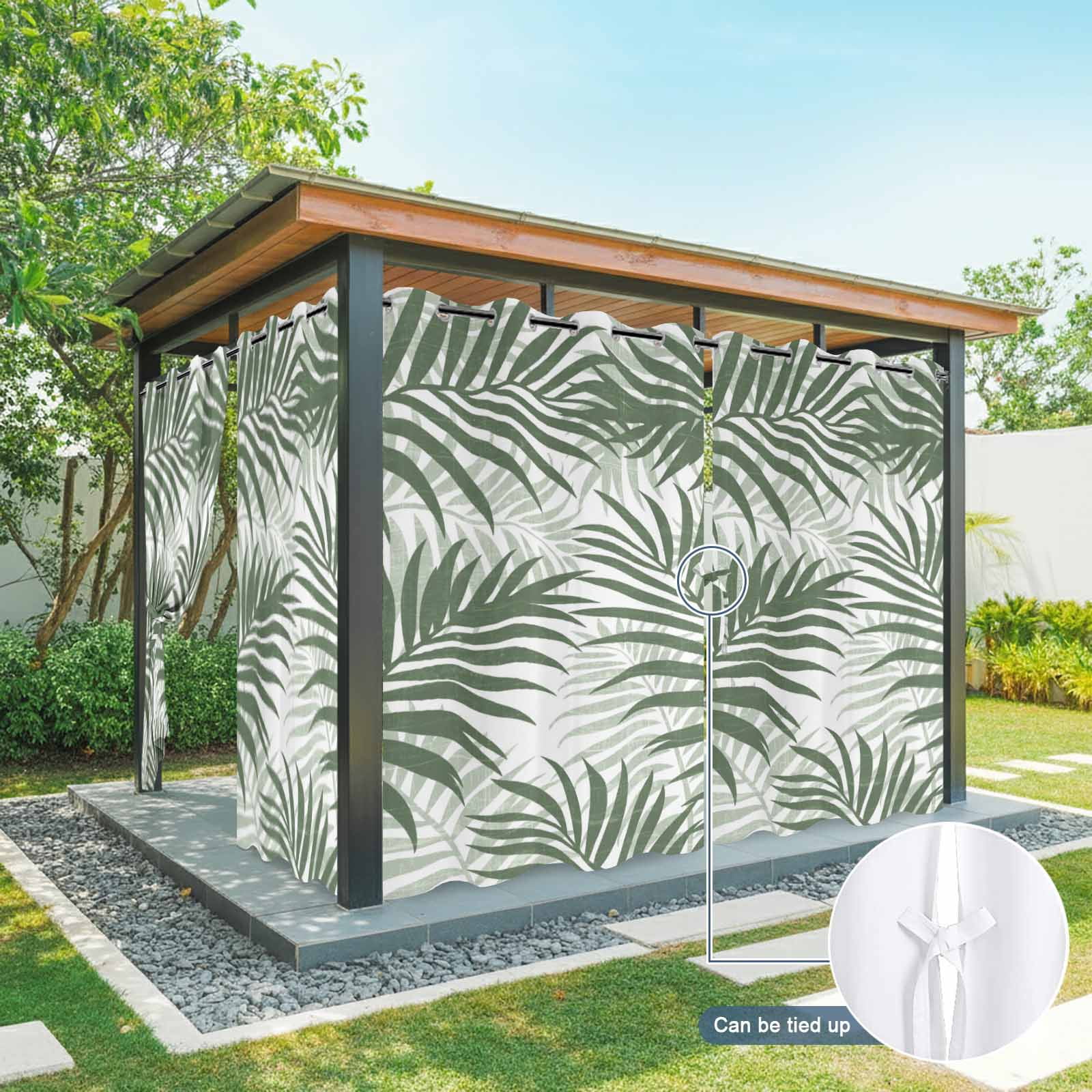 Forest Green Palm Leaves Outdoor Curtains for Patio, Summer Botanical Tropical Plant Rustic Sunshade Privacy Drapes Grommet Waterproof Outside Curtains for Porch/Cabana/Balcony 54"x 108", 1 Panel