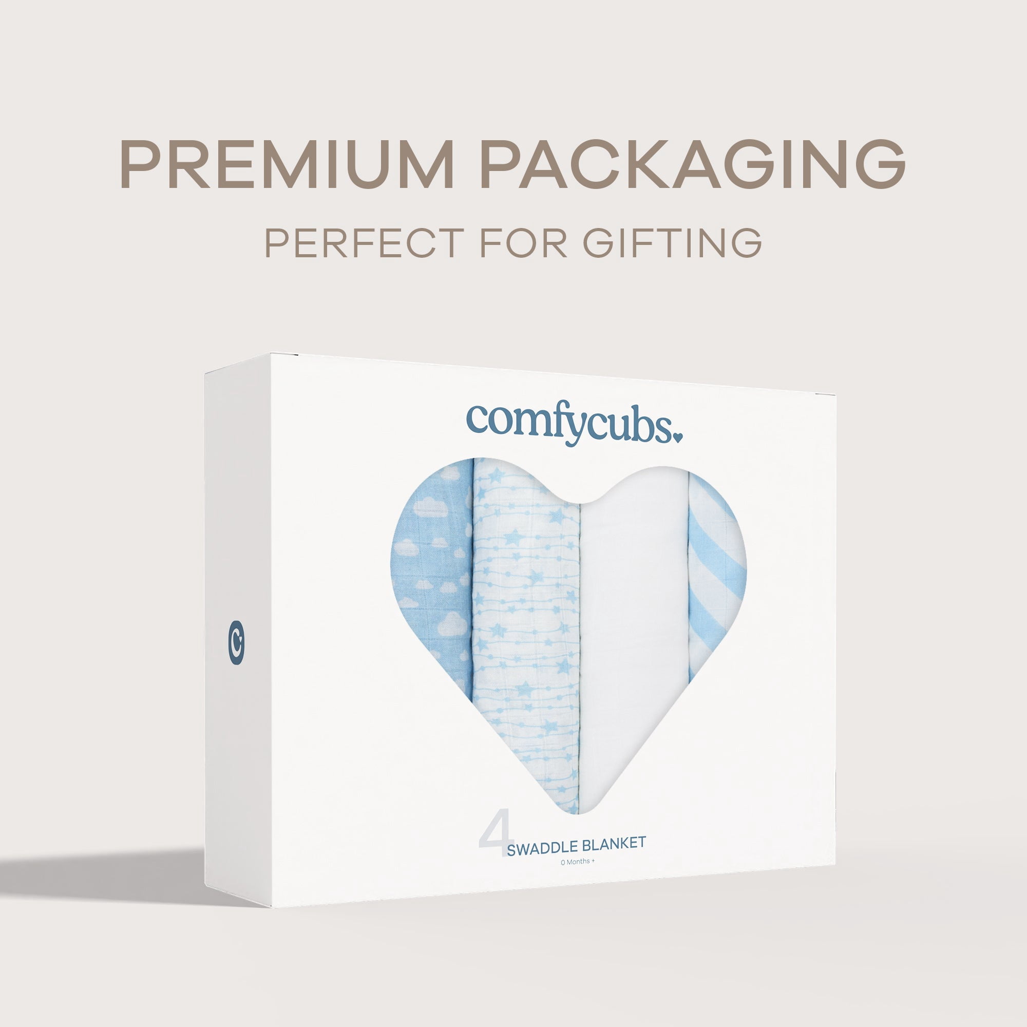 Comfy Cubs Muslin Swaddle Blankets - Neutral Receiving Blanket, Wrap for Boys & Girls (Blue)