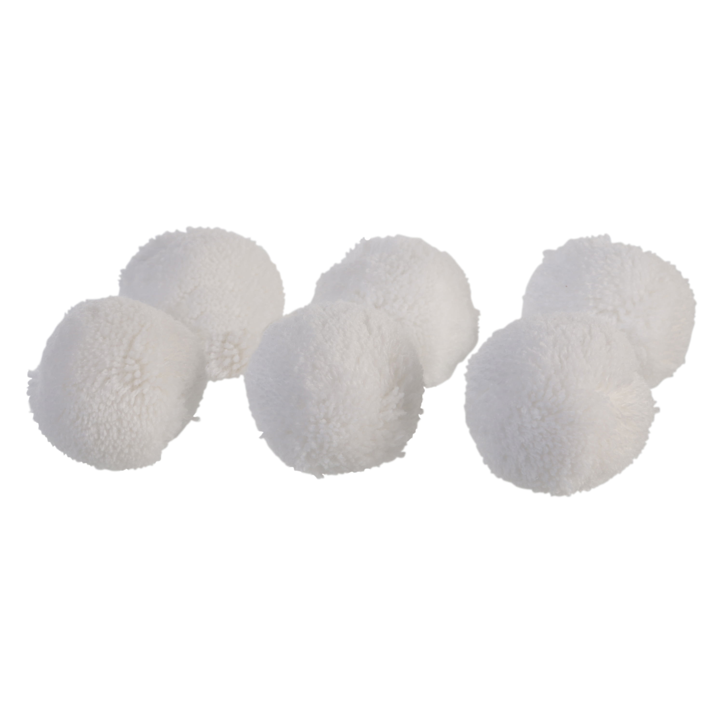 Offray White 1 1/2" Acrylic Yarn Pom Poms Ebellishments, 6 Count, 1 Package