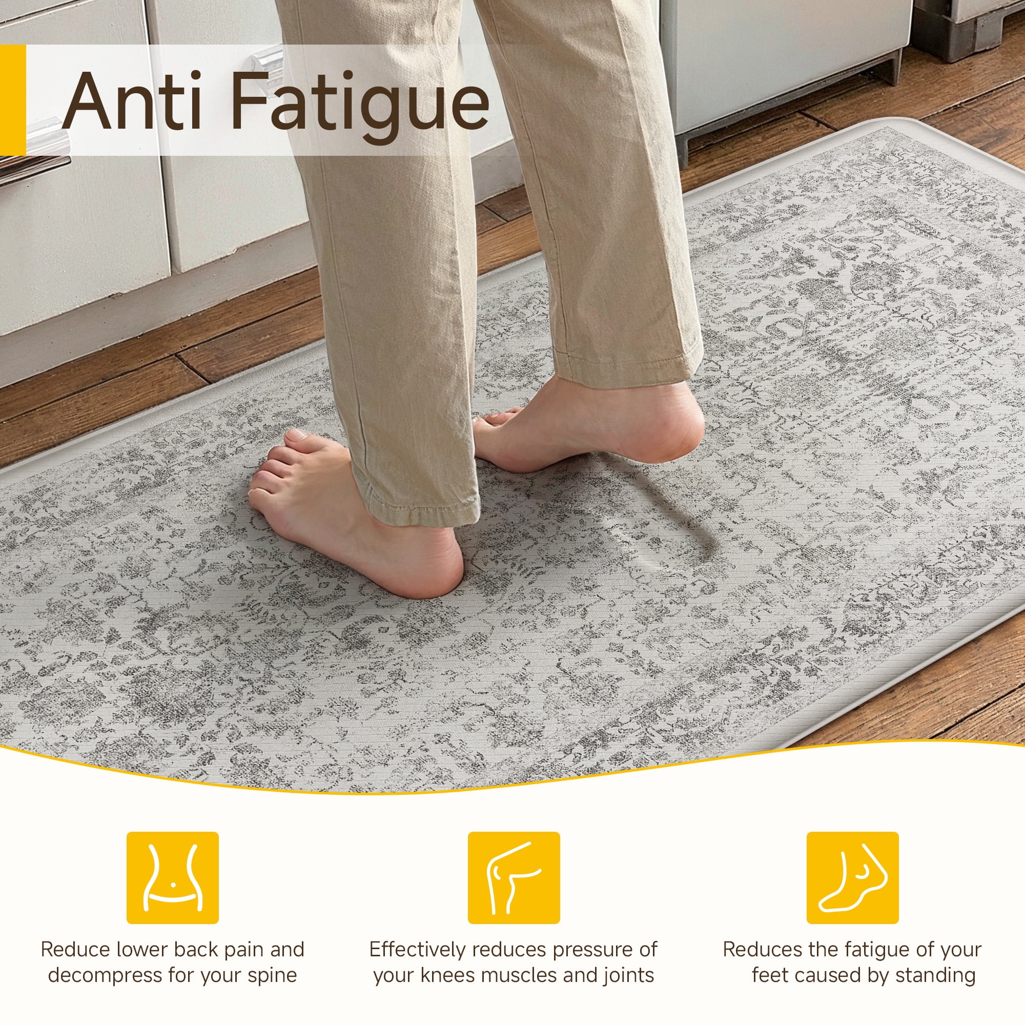 BERTHMEER Kitchen Rugs for Floor 2 Piece, 17.3"x30"+17.3"x47" Anti Fatigue Waterproof Black Kitchen Mats, Non Slip Comfort Standing Mat Rug for Home, Sink, Laundry, Black