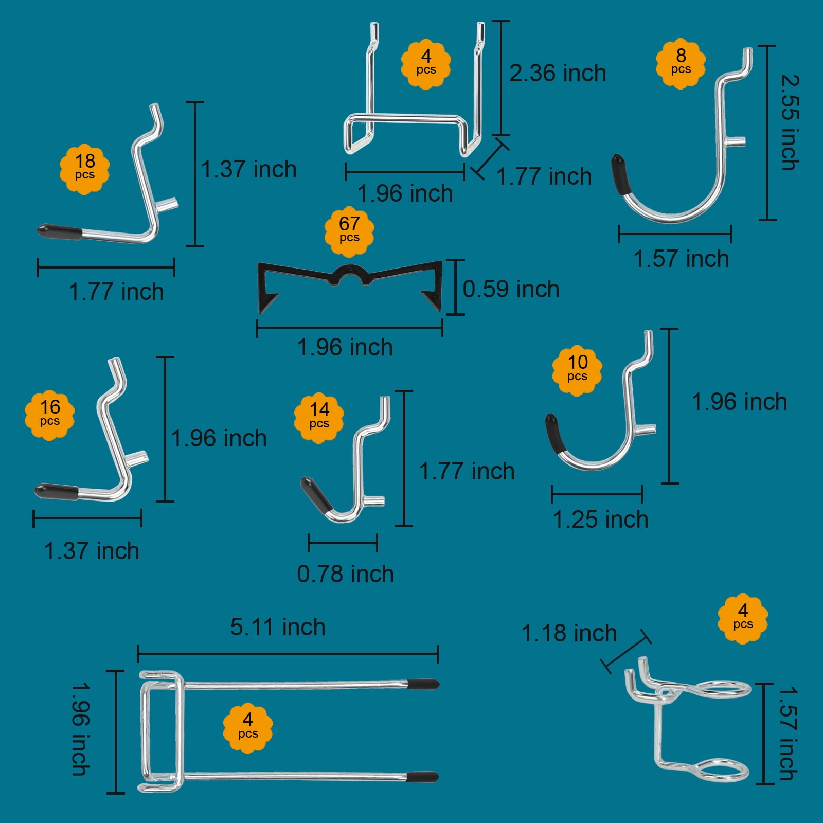 DAANXW 188PCS Steel Zinc Plated Pegboard Hooks Set, Hooks Available for 1/8 and 1/4" Pegboard(Black)