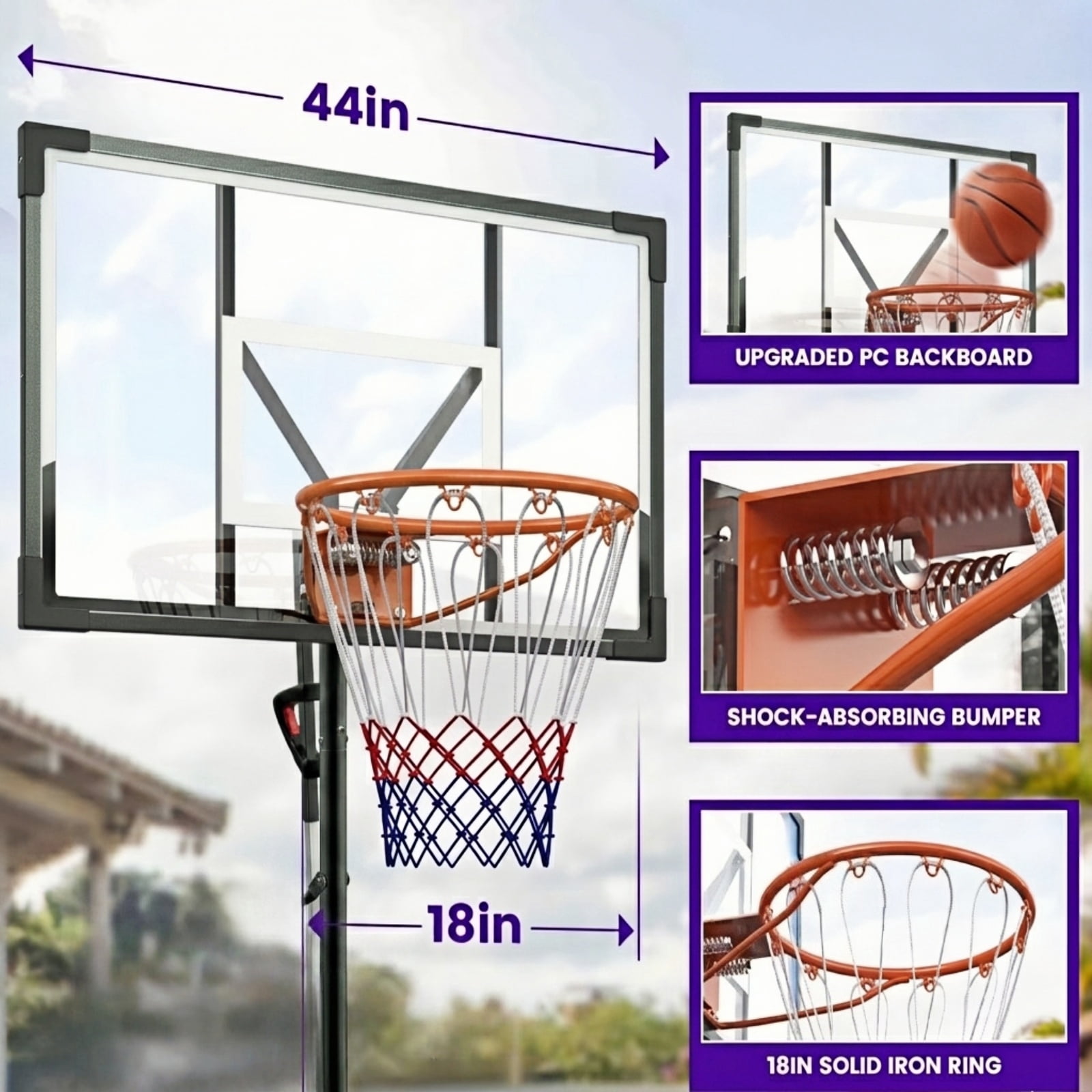 Bexfil Portable Basketball Hoop System,  44" Shatterproof Backboard, Adjustable Height 5-10FT, Outdoor Indoor Basketball Goal with Wheels & Weight Bag for Kids Teens Adults