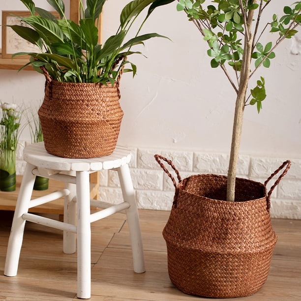 Moluckfu Cesta Tejida De Pasto Para Plantas Y Almacenamiento Con Delicado Y Asas Cómodas