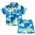 thumbnail image 1 of Girls Spring Outfits Summer Short Sleeve Coconut Tree Prints Tops Shorts Two Piece Set Newborn Boy Clothes Blue 3-4 Years, 1 of 4