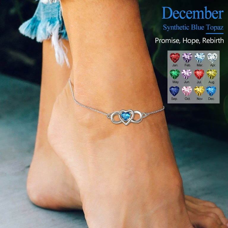 Silvora Sterling Silver Ankle Bracelet Women December Heart