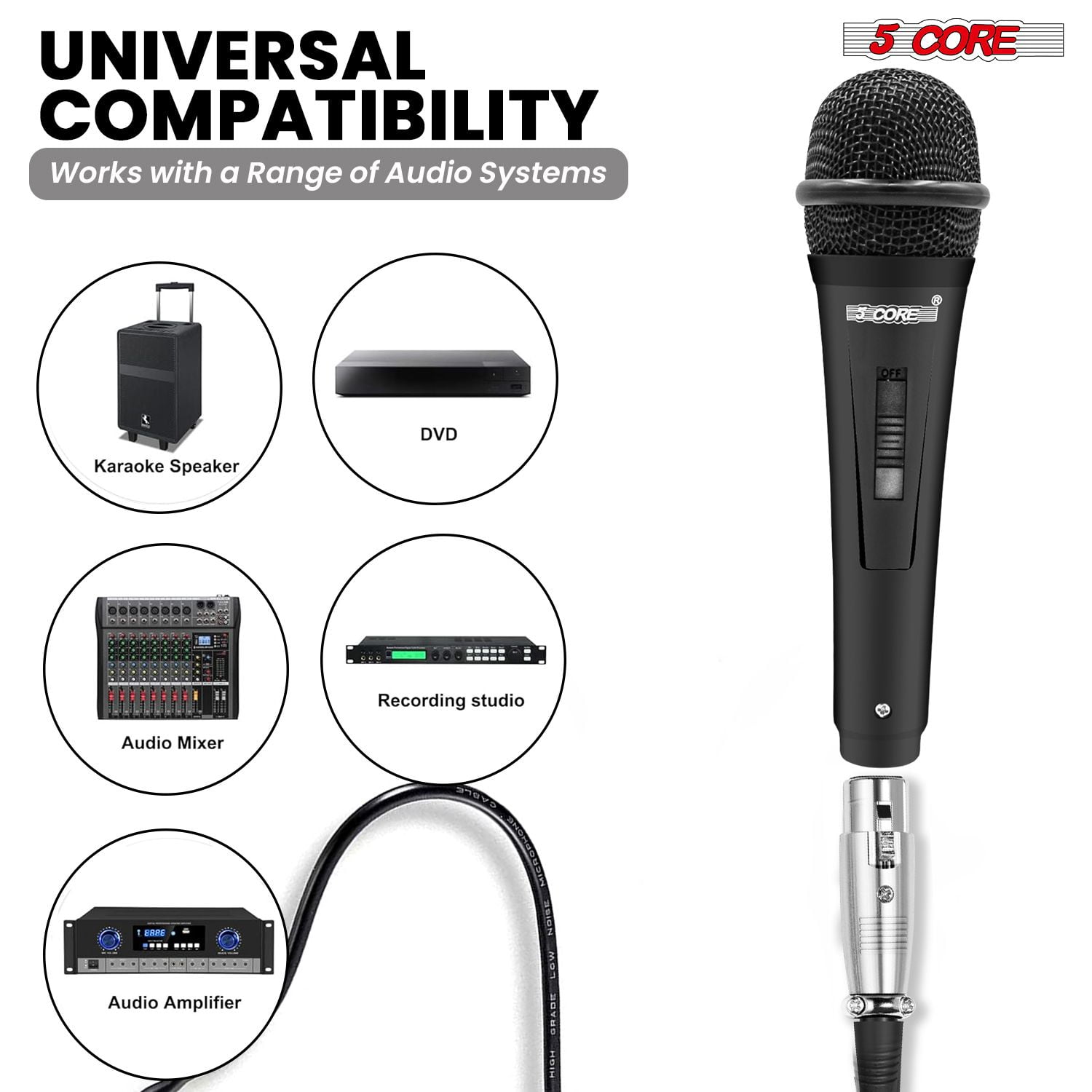 2-Pack Professional Dynamic Microphone Set with XLR Cable & Mic Holder, Cardioid Handheld Vocal Mic for Karaoke, Live Singing, Public Speaking,Black