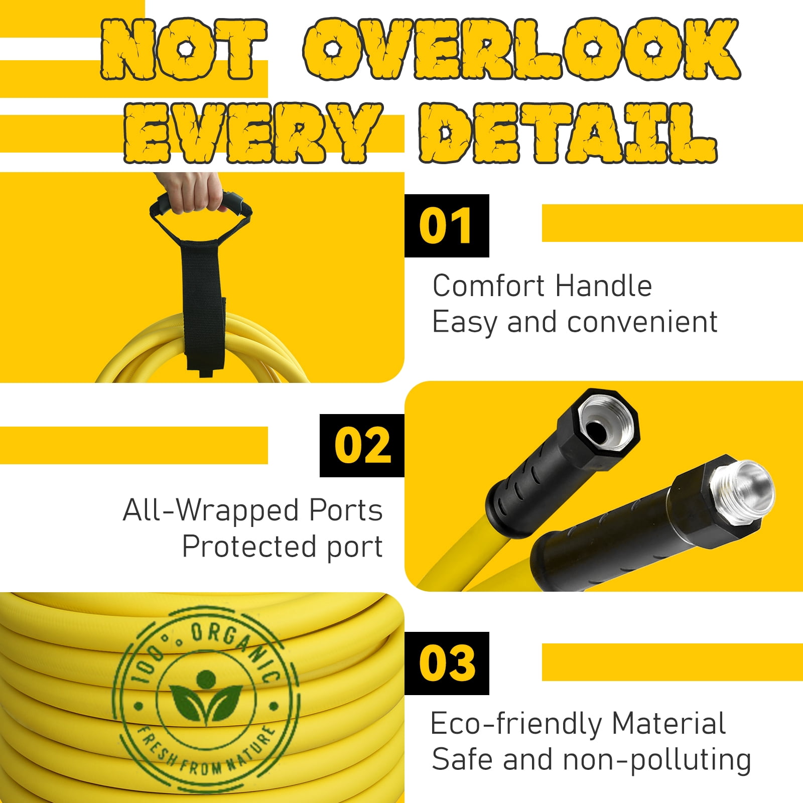 5/8”Inner RV Water Hose 15FT Drinking Fresh Potable Water Safe Hose for Camper/Garden/Boat/Farm/Home, No Kinking, Flexible, Wear-resistant, 150PSI Work Pressure, Yellow