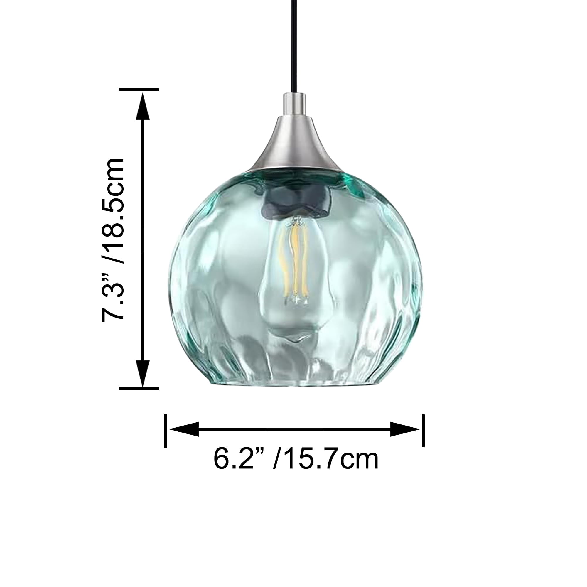 Kiven Plug in Pendant Light, Farmhouse Hanging Light Fixture with Green Glass Globe, E26 Socket Dimmable Pendant Light for Bedroom Hallway Kitchen