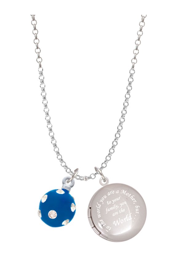Silvertone 3-D Frosted Blue Resin Ornament with Crystals To the World You are a Mother Locket Necklace