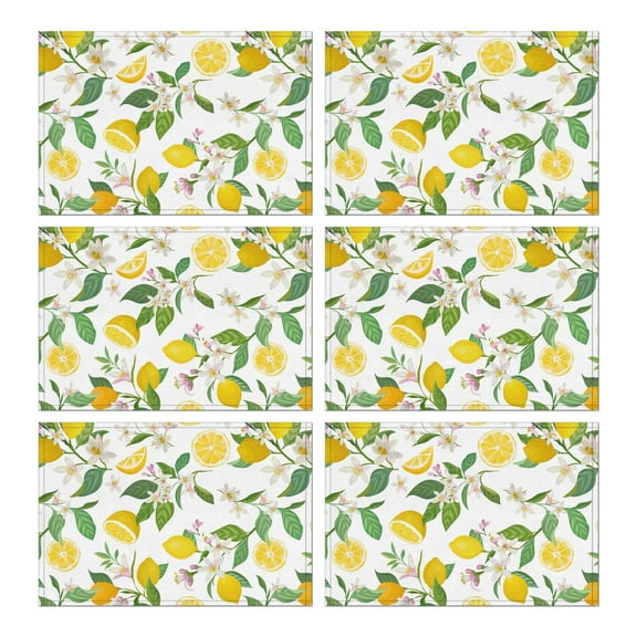 Placemats Set Of 6 Linen Durable Table Mats Cute Lemon Fruits Dinner Mats for Outdoor Tables Desk Kitchen