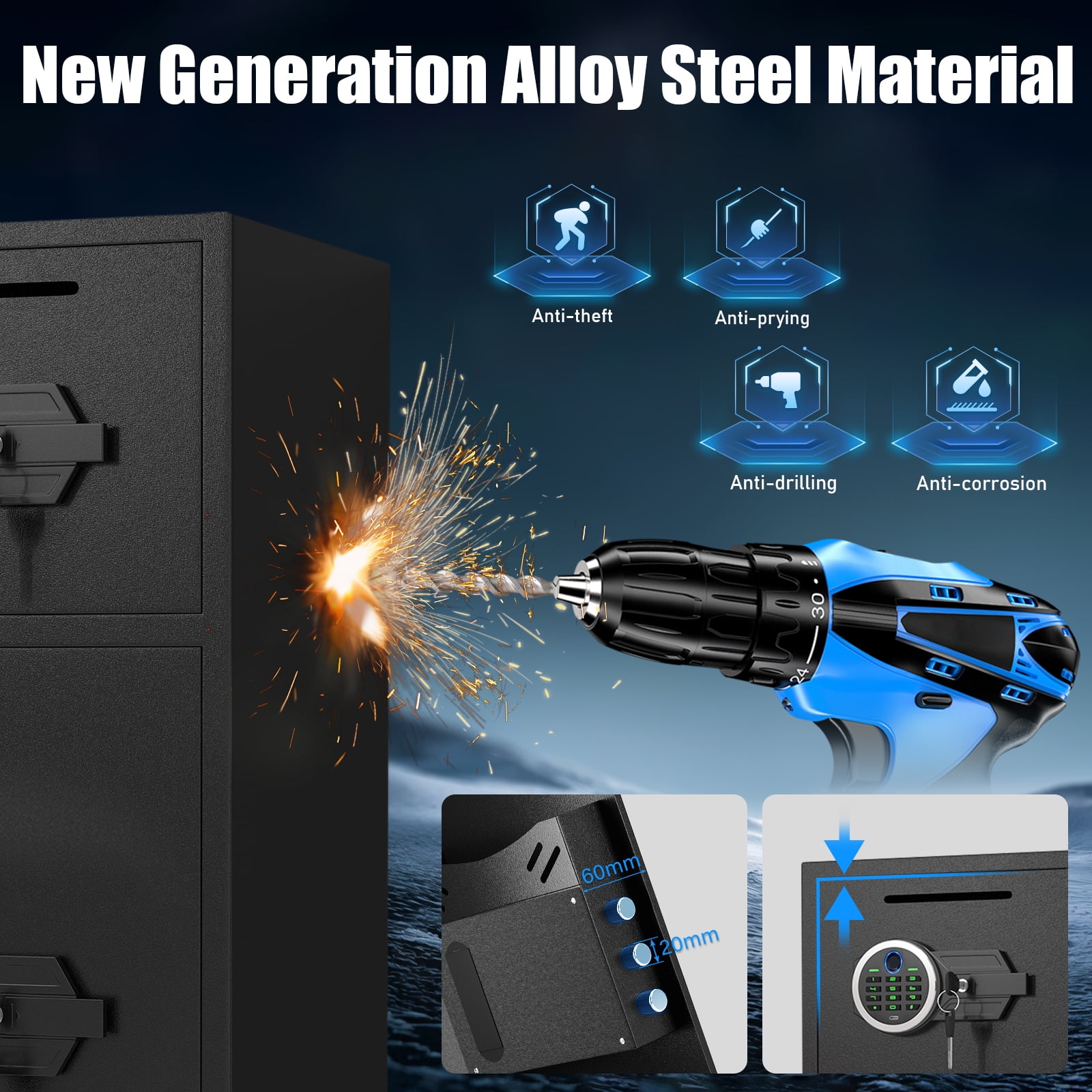 Riflewell 6.0 Cu.Ft Home Security Safe with Adjustable Shelf & Drop Slot, Biometric Fingerprint & Digital Keypad Entry, Double Door Steel Depository Safe for Rifles, Cash, and Valuables, Black