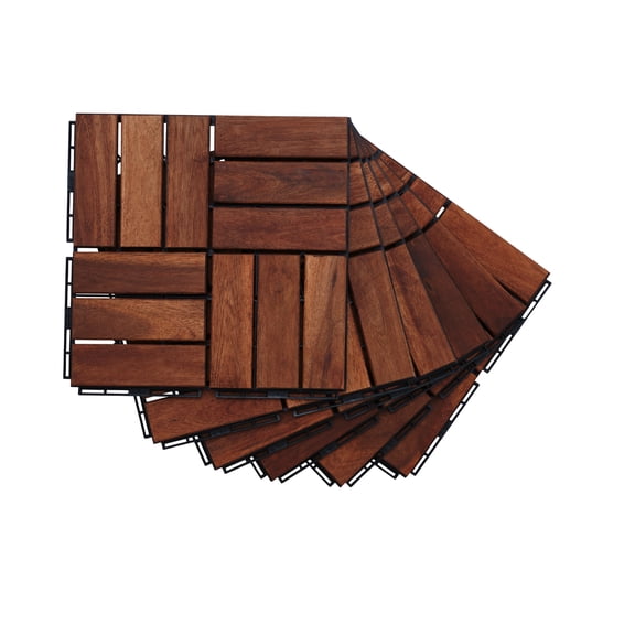 30 Pcs Interlocking Deck Tiles, 12" x 12" Acacia Wood Tiles Check Pattern, Patio Flooring Outdoor WaterproofforBoth Indoor And Outdoor Use