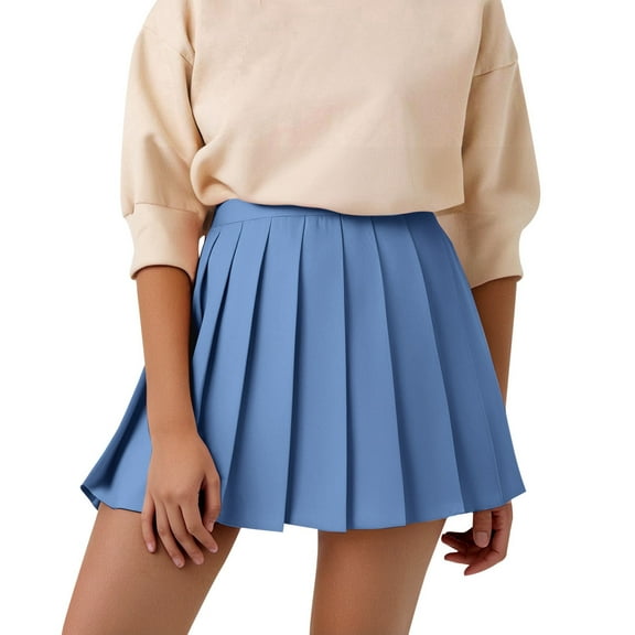 Ediodpoh Skirts for Women High Waist Pleated Short Flared A Line Skirt Casual for Summer and Fall Mini Skirts Sky Blue M