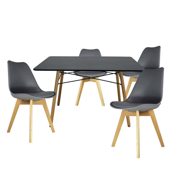 Set Comedor Oslo Melamina 120 Negro 4 sillas Frankfurt Gris Mundo In Minimalista