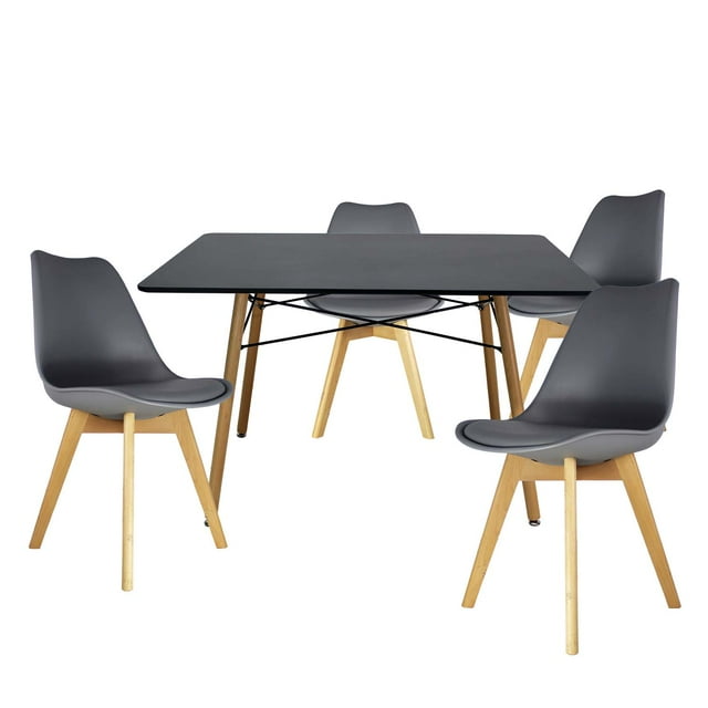 Set Comedor Oslo Melamina 120 Negro 4 sillas Frankfurt Gris Mundo In Minimalista