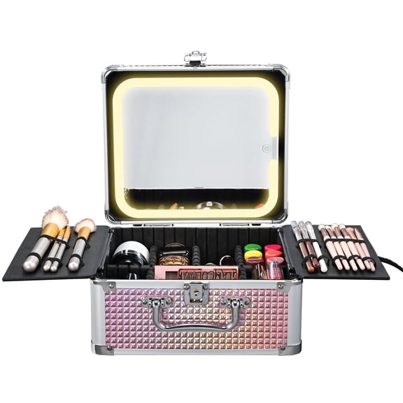 Makeup Case with LED Mirror Travel Makeup Box Portable Cosmetic Organizer Case for Makeup Artist