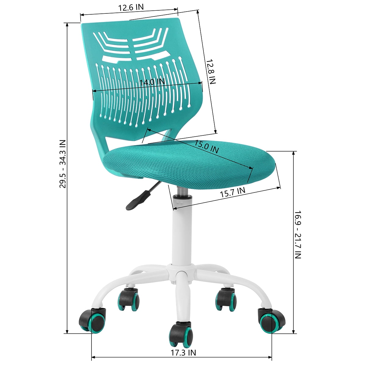 Armless Desk Chair, Adjustable Swivel Low Back Task Chair with Rolling Wheels, Ergonomic Mesh Study Chair for Kids Teens & Adults