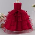 thumbnail image 6 of FAVIPT Girls Tiered Tulle Dress Embroidered Bowknot Sleeveless Satin Ruffle Tulle Dresses Formal Party Princess Gown Dress Wine,14-15 Years, 6 of 9
