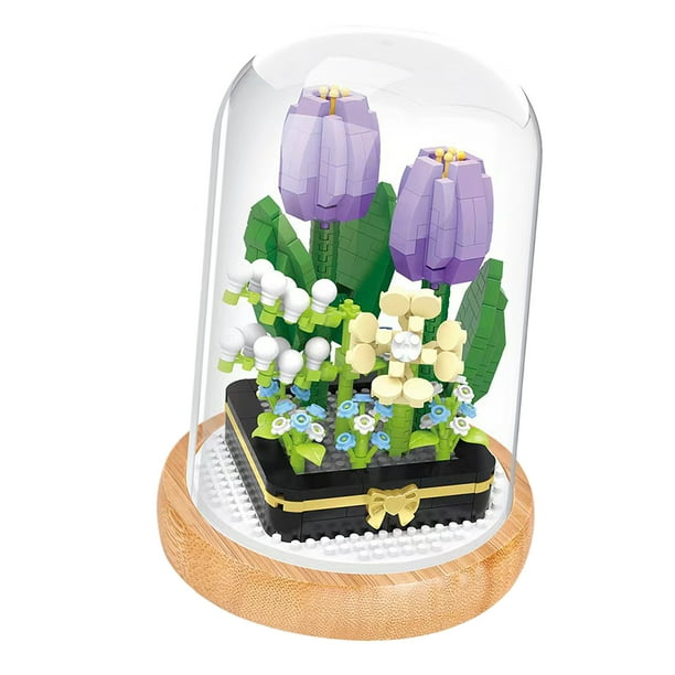 Bloques de construcción de plantas Bling Bling ramo de plantas en maceta decoración tulipán con cubierta protectora