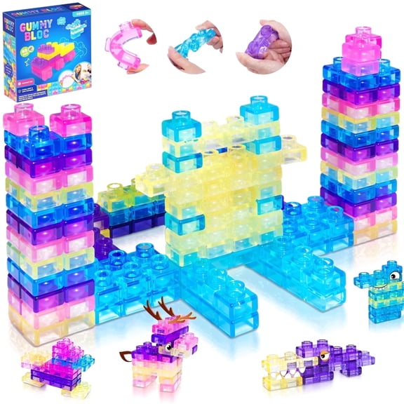 Gummy Bloc 40 PCS Sensory Soft Building Blocks for Toddlers, Kids Montessori Squishy Stacking Toy Set for Early Learning